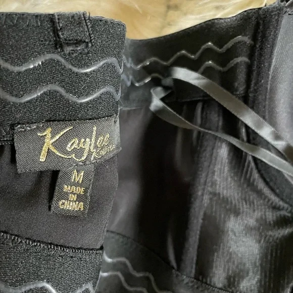 Black Satin Bustier with Floral Accents - Picture 3 of 3